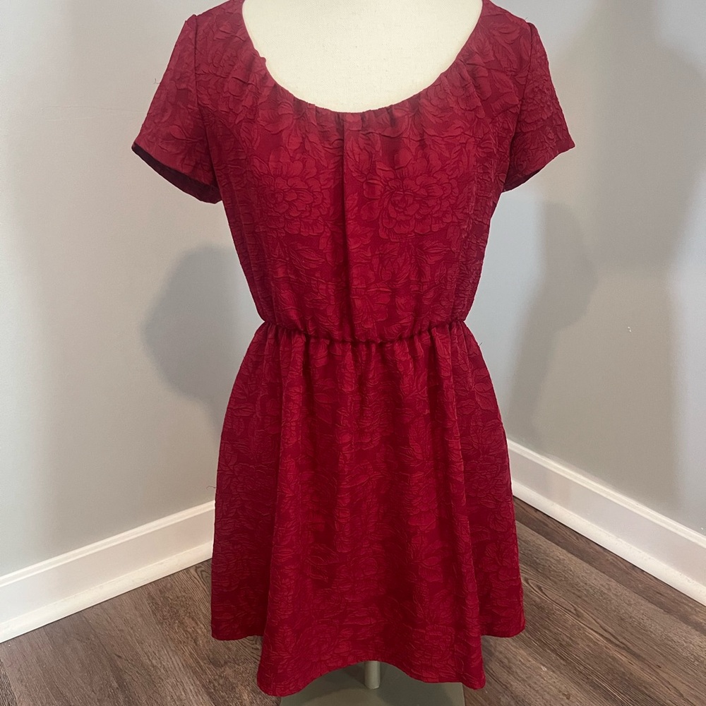 Pins & Needles Red Floral Scoop Neck Mini Dress